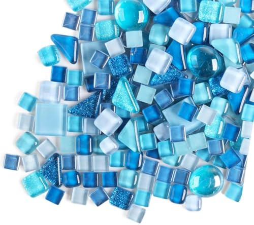 200g Kristall-Mosaik-Glasfliesen, Irregulär Bunte Kleine Mosaiksteine Glasstücke zum Basteln, Haus Deko(Aqua Blau)