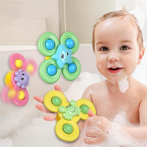TLHWIN 3 Stück Saugnapf Spielzeug Kinder,Badespielzeug Spinner , Sensorik Spielzeug für Baby, Saugnapf Spinner Spielzeug Badewannenspielzeug Babys über 1 Jahr alt.