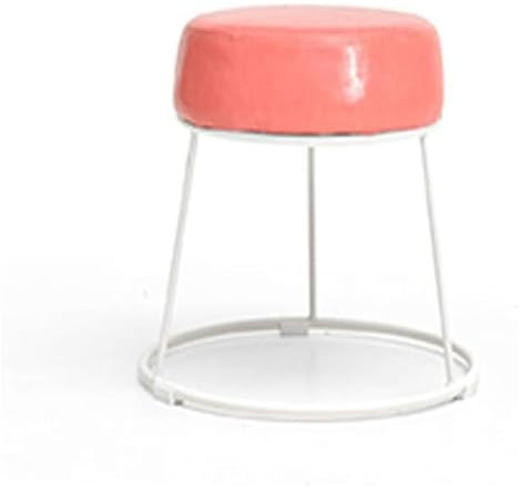 OXOAMP Fußbank Osmanischer Eisenhocker, Ottoman-Fußhocker, Bar-Wechsel-Schuhhocker, gepolsterter Ledersitz, Dressing-Make-up-Hocker, weißes Gestell, Hellrosa Komfortabel