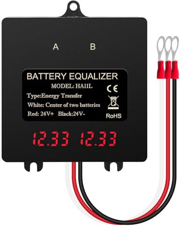 Jadeshay Ecualizador de Batería 24V, 2 x 12V Equilibrador de Ecualizador de Batería Sistema Solar Equilibrador de Voltaje de Batería con Pantalla LED para Batería de Litio de Plomo Ácido