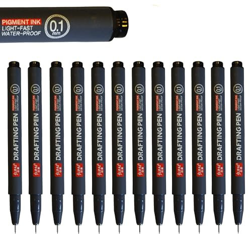 Inqzen 12er Fineliner-Stifte, XXL-Tintenkapazität, Filzstifte, Pigmentliner, Tintenstifte zum Zeichnen, wasserfester Marker, Handwriting-Stift, Skizzierstift (12er Set (0,1mm))