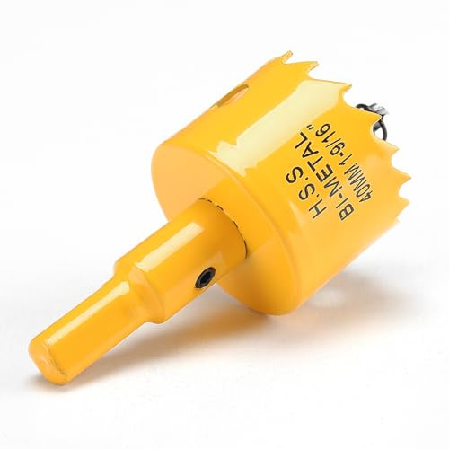 40mm Hole Saw, HSS Bi-Metal Hole Cutter with Drill Bit for Wood, Plastic, PVC, Fiberglass and Plasterboard, Yellow