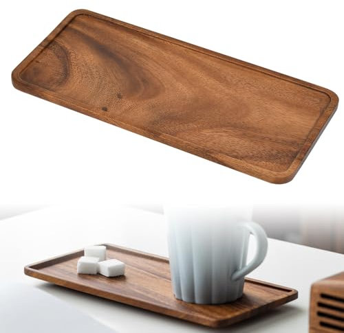 KITERI Wood Serving Tray Small Wood Serving Platter Rectangle Solid Wood Serving Tray Tea Serving Plate Walnut Tray Tea Tray for Display Fruit Snacks Appetizer Sushi Food Decor (25x12CM)