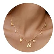 Dochais Collar con Letra Bubble M Chapado Oro de 14K para Mujeres Señoras, Collares Charm con Colgante de Letra, Joyería de Conchas Oceánicas, Regalos Personalizados para Chicas