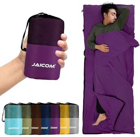 JAICOM stugsovsäck, ultralätt sidensovsäck för resor, 2-i-1 stugsovsäck, bekväm och mjuk sovsäck liten förpackningsstorlek av mikrofiber, perfekt för backpacking, hotell (lila)