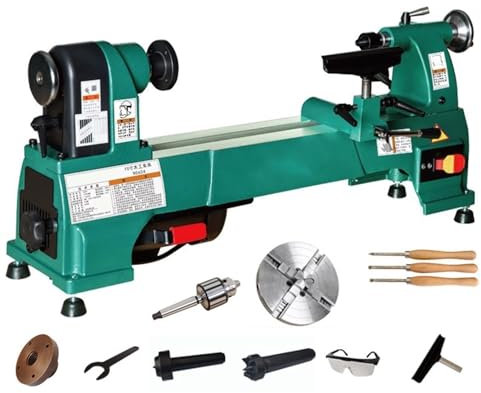 Tour À Bois 750 W 10, Avec 3 Outils De Tournage For Le Travail Du Bois Mis Au Rebut Et Mandrin 6, Tour À Variation Continue À Six Vitesses 360/1010/1570/2230/2750/3520 Tr/min