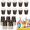 Polartreehome Lot de 60 gobelets en carton jetables à pois dorés - Gobelets de fête en papier - Gobelets en carton - Gobelets en carton - Gobelets jetables pour mariages, fêtes, banquets