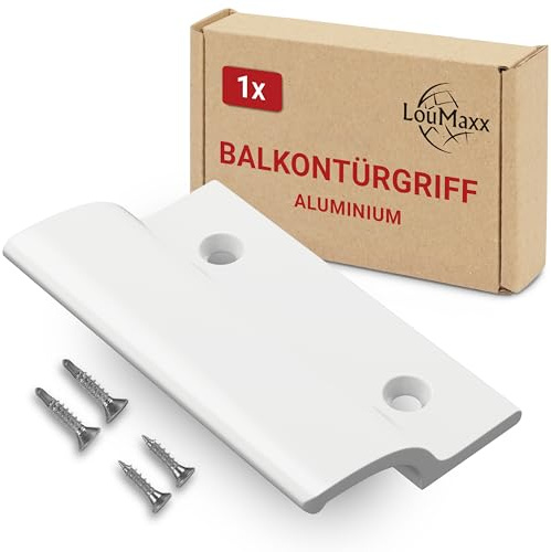 LouMaxx balkongdörrhandtag på utsidan – robust terrassdörrhandtag av aluminium – väderbeständigt, hållbart dörrhandtag, pulverlackerat i vitt inkl. monteringsmaterial