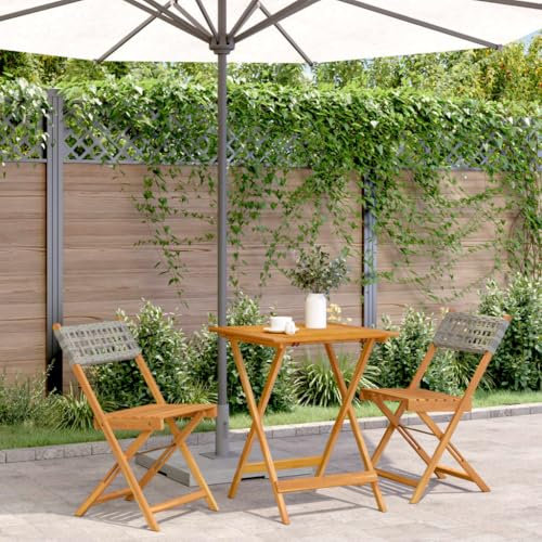 Fasba 3-TLG. Bistroset, Sitzgruppe, Balkonset, Gartengarnitur, Garten Balkon Möbel Garnitur, Grau Poly Rattan und Massivholz