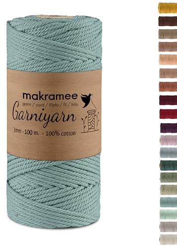 GARNIYARN Makramee Garn 3mm x 100m, Duck Egg Blue