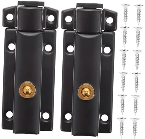 SHINEOFI Lot de 2 Verrous à Ressort Coulissants 7,6 Cm en Acier Inoxydable Mat Noir, Loquet à Goupille à Ressort pour Portes, Armoires, Portails – Verrouillage Sécurisé pour Usage
