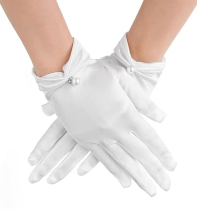 TPZORJX Guantes Cortos de Satén, Guantes de Novia Blanco Señoras Elegantes Guantes de Novia Guantes de Encaje Floral de la Muñeca de Cortesía de Verano Guantes de Cena de Ópera de Boda