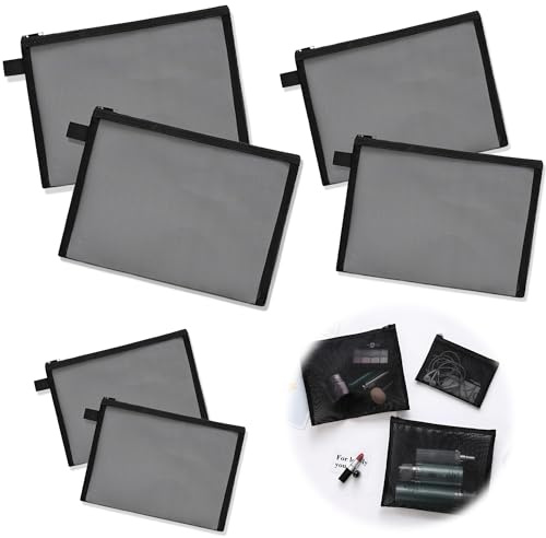 6 Stück Mesh Reißverschluss Beutel, Tragbar Kleine Reißverschluss Tasche, 3 Größen Mesh Federmäppchen, Wasserdicht Kleine Kosmetiktasche für Schule Bürobedarf Kosmetik Aufbewahrungsbeutel - Schwarz