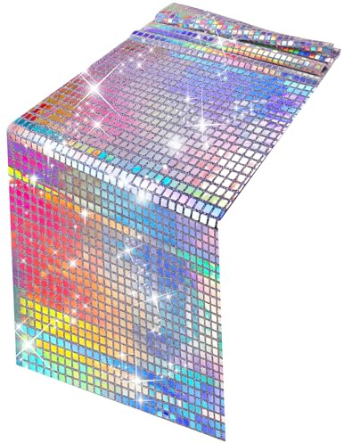 Tischläufer, Disco, 275 x 30 cm, silberfarben, Pailletten, für 70er S, Disco, Party, glänzend, Deko für Geburtstag, Hochzeit und Party (Bunt)