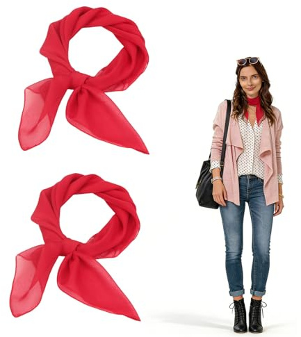 YouthLoxus 2pcs Red Scarf, Neckerchief for Women, Neck Scarf for Women Suitable for Gifts, Soft and Safe Material, Red Bandana, Chiffon Scarf Thin and versatile(65 * 65cm/25.6 * 25.6in)