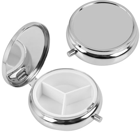 2 Stück Daily Pockt Pill Holder with 3 Compartments Kompakter Pillenbehälter für die Reise, ideal für Tasche und Reisegepäck, pillendose klein Metallkonstruktion mit Druckknopfverschluss