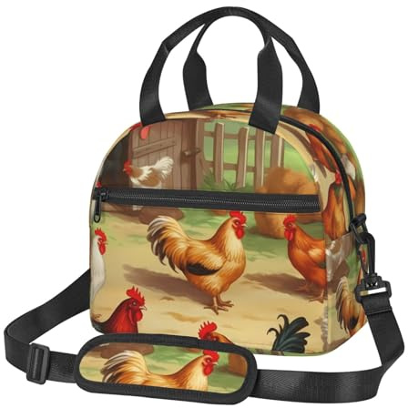 Lonchera de gallina asada para hombres y mujeres, lonchera aislada para adultos, bolsas de almuerzo reutilizables con correa ajustable, bolsas de refrigeración de gran capacidad a prueba de fugas para