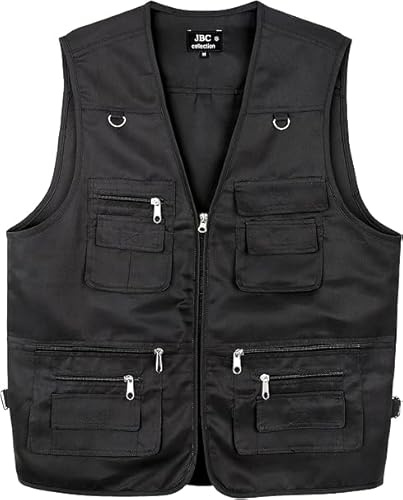 BLOOM BLENDS Mens Fishing Vest Lightweight Multi Pocket Utility Gilet with Zipped Pockets D Rings, Outdoor Waistcoat for Anglers, Hiking and Travel (UK, Alpha, L, Regular, Regular, Black)