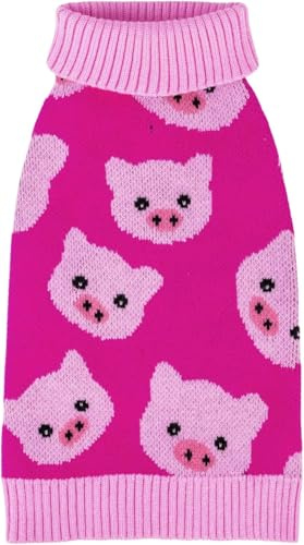 CuteBone DS67XS-DE Pull pour chien pour petits et moyens chiens Tricot Cochon Rose Pull pour chiot Col roulé Vêtements d'hiver pour animaux Vêtements pour chat avec trou pour harnais