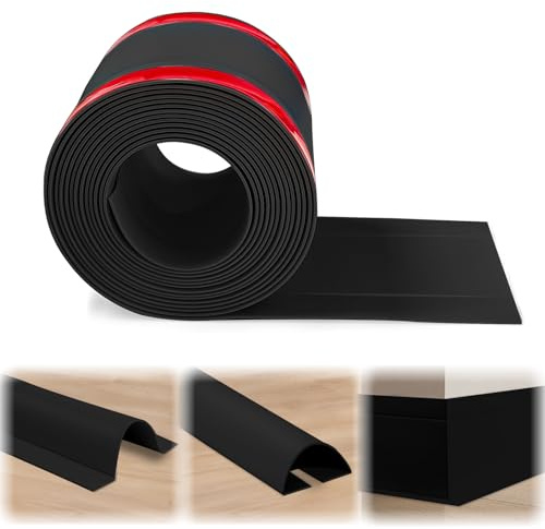 MeYuxg Weichsockelleiste Selbstklebend, 10M Schwarz Multifunktionale Sockelleisten, Flexible Sockelleiste Breite 5.5cm, Sockelleiste Kabelkanal für Küche, Wohnzimmer, Zimmer