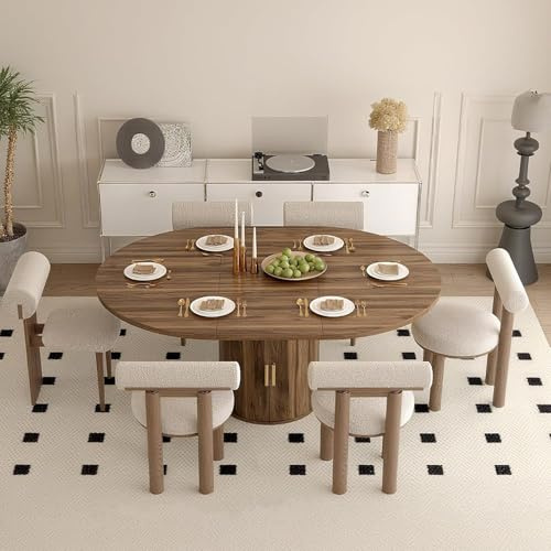 BYCCZMGAD Round Dining Table,Extendable Kitchen Table, Wood Farmhouse Round Table for Home Dining Room Living Room (Walnut, Cylindrical base)