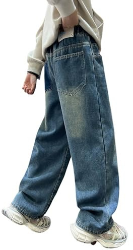 Baggy Jeans Jungs Winterjeans mit Fleecefutter Elastische mit Taille Gefüttert Thermojeans Loose Fit Denim Vintage Jungenhosen Lässige Warme Weitem Bein Kinderhosen