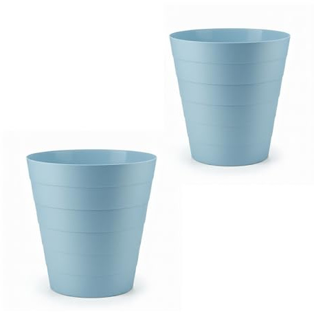 HOMESHOPA Plastic Waste Paper Bin Powder Blue, 2 Pack 6L Round Waste Basket Trash Can, Lightweight Rubbish Bin for Kitchen, Bedroom, Bathroom, Open-Top, Ourdoor Gargabe Dustbin