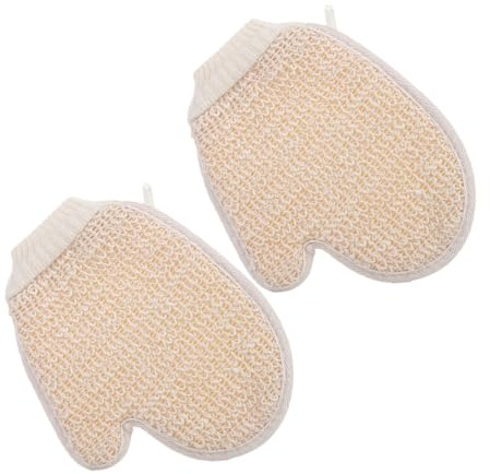 NOLITOY 2 Stück Doppelseitige Peeling Badehandschuhe aus Baumwolle für Erwachsene Beige Multifunktional für Tiefes Körperpeeling Beim Baden und Reinigung
