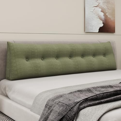 LOUNGEOLOGY Wedge Pillow King Headboard for Sitting Up in Bed Rest Adult，Triangular Upholstered Stuffed Reading Pillow for Sofa Couch Back Cushions Lumbar Body Support Bedroom（Corduroy Sage Green）