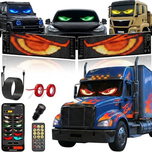 SMBLCE 2er-Set Devil Eyes LED Augen für LKW und Auto mit Bluetooth-App | 2 flexible programmierbare LED-Matrix-Panels, 120 x 595 mm, Fernbedienung, für Partys, Schaufenster und Werbetafeln