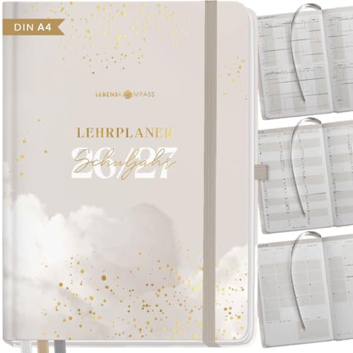 Lebenskompass® Lehrerkalender 2026/2027 DIN A4 ”Cloud” - Schuljahresplaner Hardcover mit Wochen & Monatsübersichten, Klassen & Notenlisten, Stundenplänen für Lehrerinnen und Lehrer