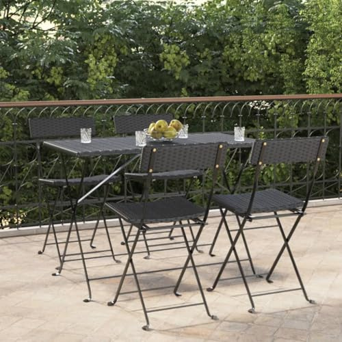 ULUYYUC Klappbare Bistrostühle 4er Set Schwarz Poly-Rattan Gartenstühle wetterfest 40x45x79 cm klappbar für Balkon Terrasse Camping
