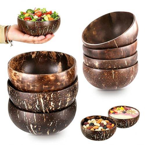 Trendecor 8 cuencos de coco, cáscaras de coco pulidas, cuencos de ensalada naturales, cuencos de madera para regalos, decoración de cocina o cuencos para servir fiestas