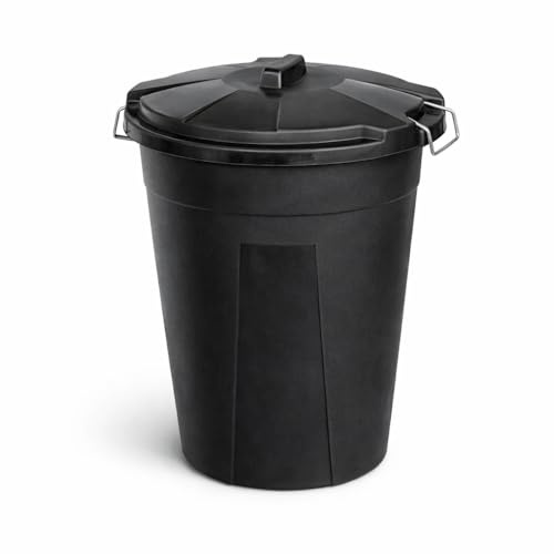 Cubo de Basura Industrial con Tapa – Contenedor Profesional Negro de 50L o 100L – Polipropileno Reciclado Resistente – Asas Metálicas Galvanizadas – para Hostelería, Cocina, Industria (100 litros)