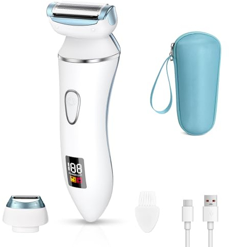 Ruycllo Rasoir Électrique Femme 2 en 1, tondeuse Femme Intime IPX7 Étanche, tondeuse bikini avec Écran LED, Rasoir Intime utilisation humide et sèche pour Jambes, Aisselles & Zone Intime avec Étui