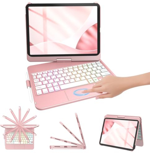 FUWANG Keyboard Case for iPad A16 11th Gen 2025 and 10th Gen 2022 | Case with Keyboard Multi Touch Trackpad 7 Color Backlight 360° Flip Hard Shell, Keyboard Case with Pencil Holder