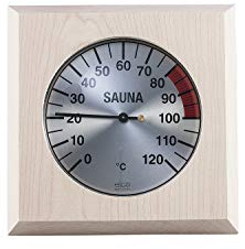 eliga Thermometer silberfarben 135 mm in 4-eckigem Holzrahmen 170 mm für Sauna