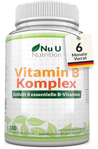 Vitamin B Complex High Strength - 180 Vegan Tablets - 6 Month Supply - Contains All 8 B Vitamins in 1 Tablet - Vitamins B1, B2, B3, B5, B6, B12, Biotin & Folic Acid - Nu U Nutrition