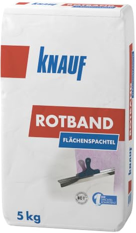 Knauf Rotband Flächenspachtel – schnell härtende Spachtel-Masse zum Spachteln und Glätten von Putz, Mauerwerk etc., leicht zu verarbeiten, Wand-, Decken-Spachtelmasse für Innen-Bereich, 5-kg