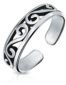 Personalisierte Offene Spirale Rosay Midi Filigrane Keltische Schriftrolle Wirbel Breite Zehenring Für Frauen Teen Oxidiert .925 Silber Sterling Einstellbar Anpassbar
