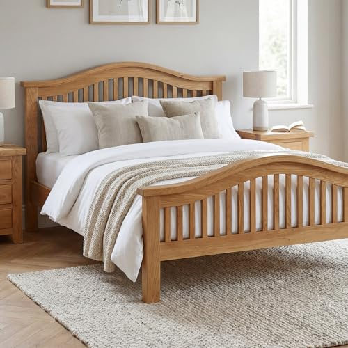 The Furniture Market Oak Arch Rail 6ft Super King Size Bed – Solid Oak Frame, Elegant Arch Design, Sturdy Wooden Slats, Satin Lacquered Finish, Strong Central Support - H 1230 x W 1930 x L 2170mm