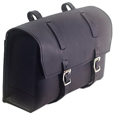 London Craftwork Große Fahrradtasche Sattel Lenker Rahmentasche Leder schwarz Moto Moped Motocycle Motobike XL-BL