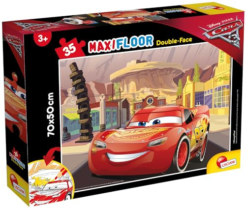 Lisciani - Disney Cars Geduldsspiel - Puzzle ab 3 Jahren - Double Face 2 in 1: Supermaxi & Ausmalbild - 35 Teile - Riesenformat 70 x 50 cm - Lernspiel für Cars Fans und kleine Lightning-Helden