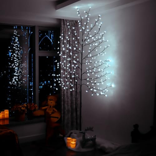 CCLIFE Arbre Lumineux Interieur LED de Noel Extérieur Lumineuse avec Fonction de Mémoire, Lampe Cerisier, Blanc Froid, IP44, 220 cm, 240 LED, CushHom