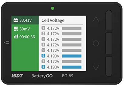 ISDT BG-8S batterikapacitetstestare, LCD-skärm, spänningstestare för LiPo/Life/Li-ion/NiMH/Nicd-batterier
