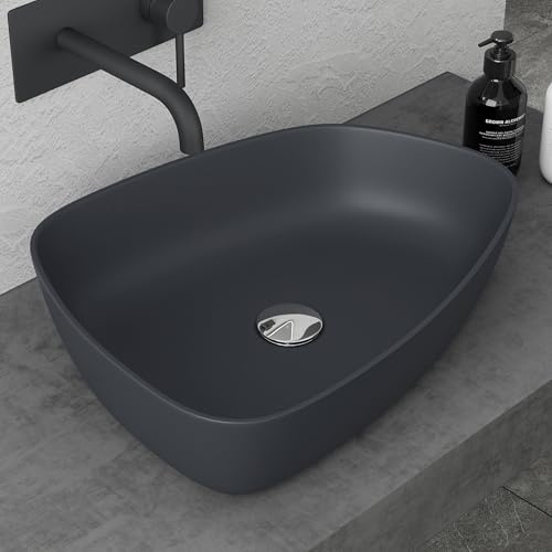 doporro Waschbecken Aufsatzwaschbecken Anthrazit matt BTH: 51x38x12 cm Mineralguss-Waschbecken Waschschale Colossum806