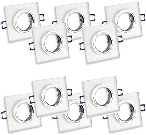 10x Einbaustrahler Rahmen Set matt - eckig aus Glas - Einbaurahmen für GU10 MR16 Leuchtmittel - Ø75mm Bohrloch Einbau-Spot Strahler Einbauleuchte