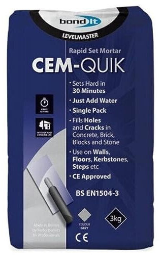 Level-Master CEM-Quik Cement for Internal and External Repairs 5kg - Grey