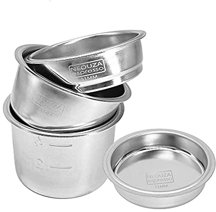 NEOUZA Filtro colador de acero inoxidable 304 de 51 mm 1/2/4 tazas Canasta ciega de contra-lavado para portafiltro sin fondo - Compatible con máquinas de café espresso Delonghi, Breville