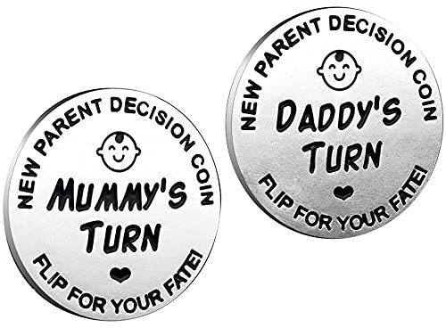 huishi Funny Decision Coin for New Parents，Gifts for Mum Dad，Newborn Baby Gifts，Flip Coin Decision，Mother's Day, Baby Shower Gift，Birthday, Anniversary, Stainless Steel (Silver)